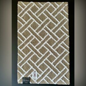 🎁Ralph Lauren Bath Rug - 21” x 34”- Taupe & White- Skid Resistant- Cotton